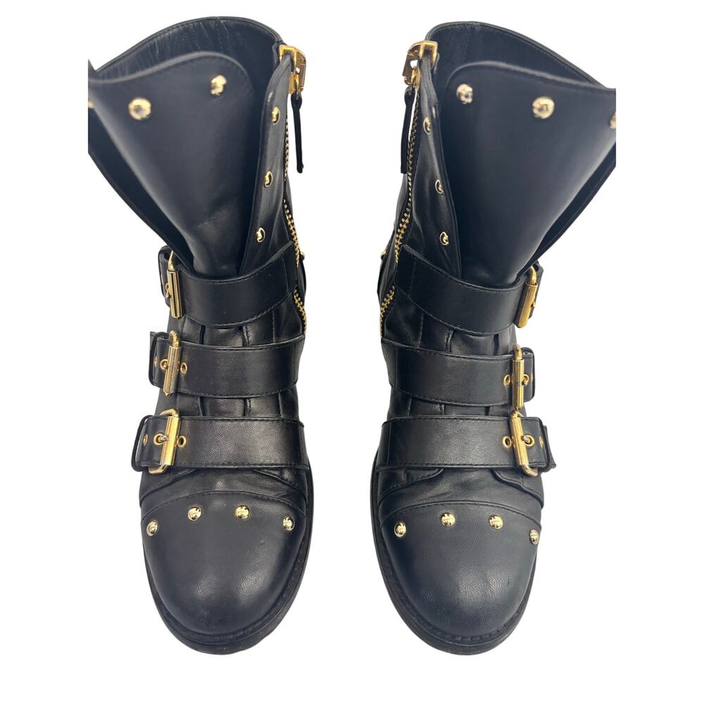 Giuseppe Zanotti Blk Leather Studded Moto Ankle Boots Women’s 6 IT36 Buckle Zip